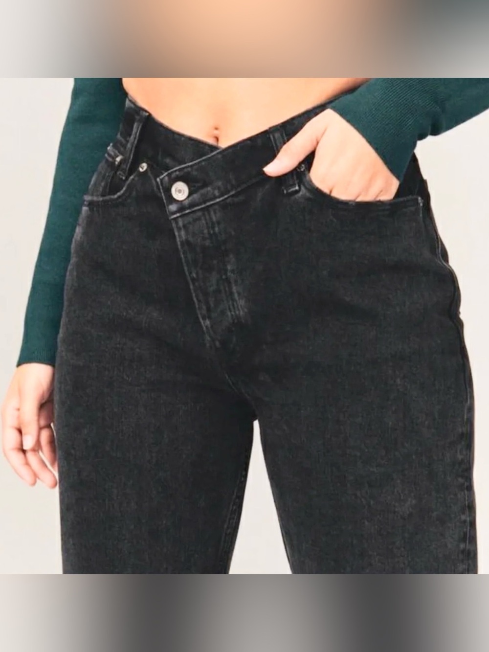ABERCROMBIE | 90s Straight Ultra High Rise Criss Cross Waist Jeans Black Sz 26